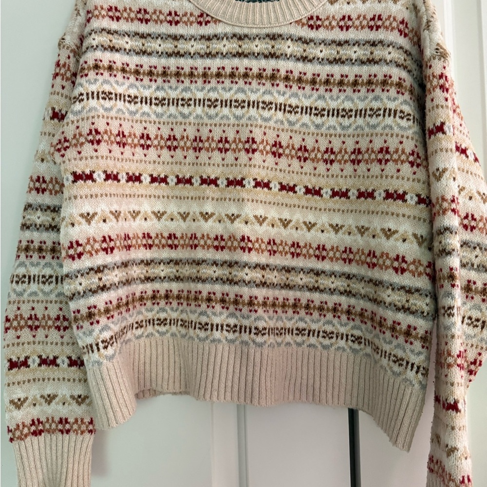 American Eagle Outfitters Red and Cream Patterned Sweater